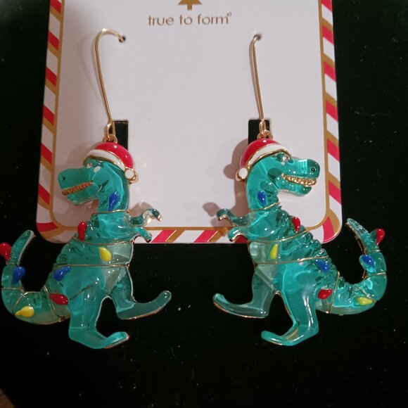 TRUE TO FORM - CHRISTMAS DINOSAUR  EARRINGS - Picture 2 of 2